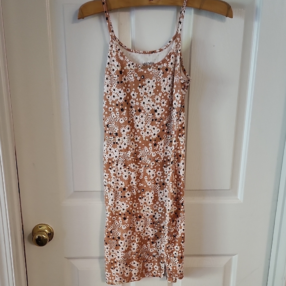 Groovy Floral Mini Dress in Tan and White